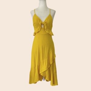 Vestique Sunshine Yellow Front Bow Backless Ruffle Midi Dress Size Small